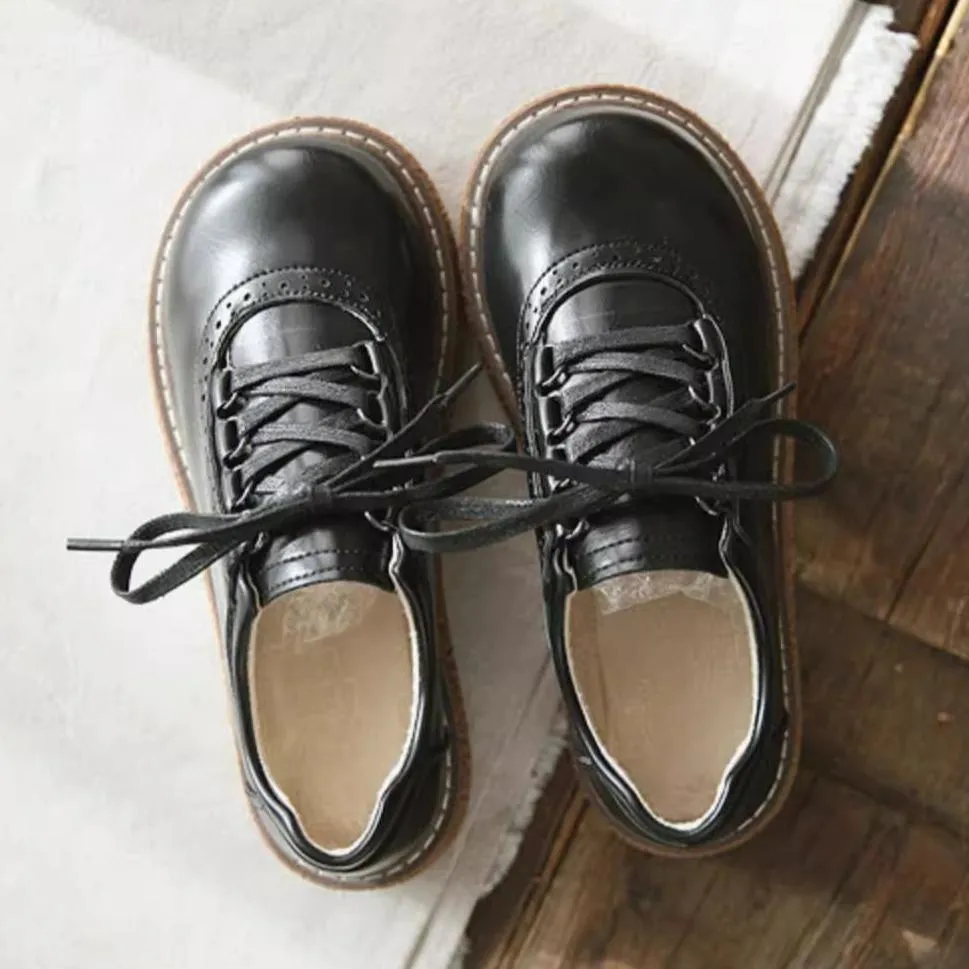 Women's Retro Lace-Up British Leather Shoes Mori Girl Style