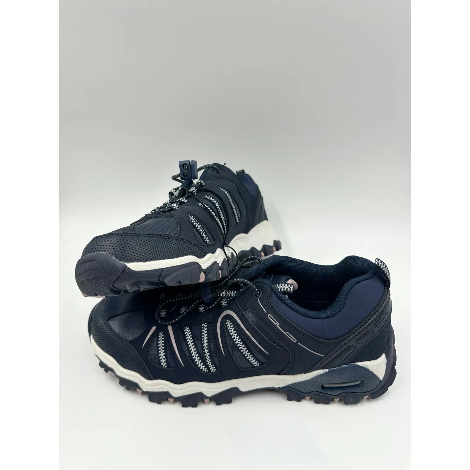 Women's Size 9, Blue Elastic Laced Low Top Hikers, with White Accents and Suede Details