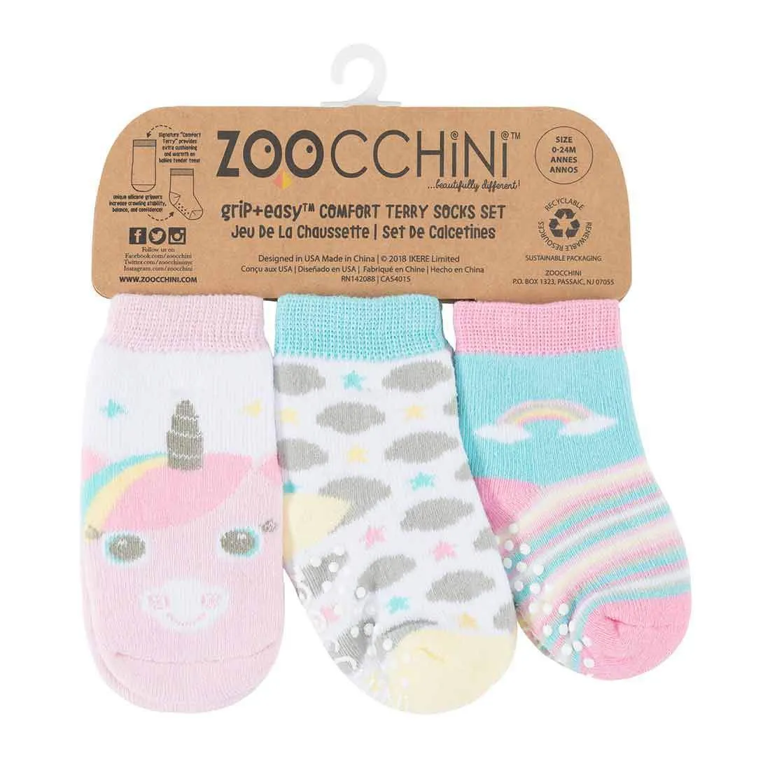 Zoocchini Baby Safety Grip Socks (Set of 3)