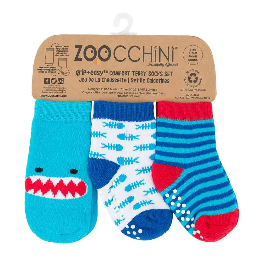 Zoocchini Baby Safety Grip Socks (Set of 3)