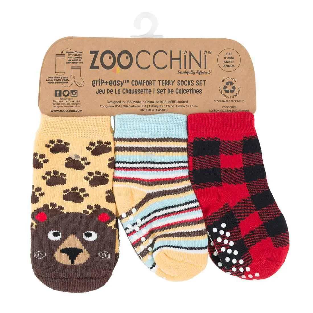 Zoocchini Baby Safety Grip Socks (Set of 3)