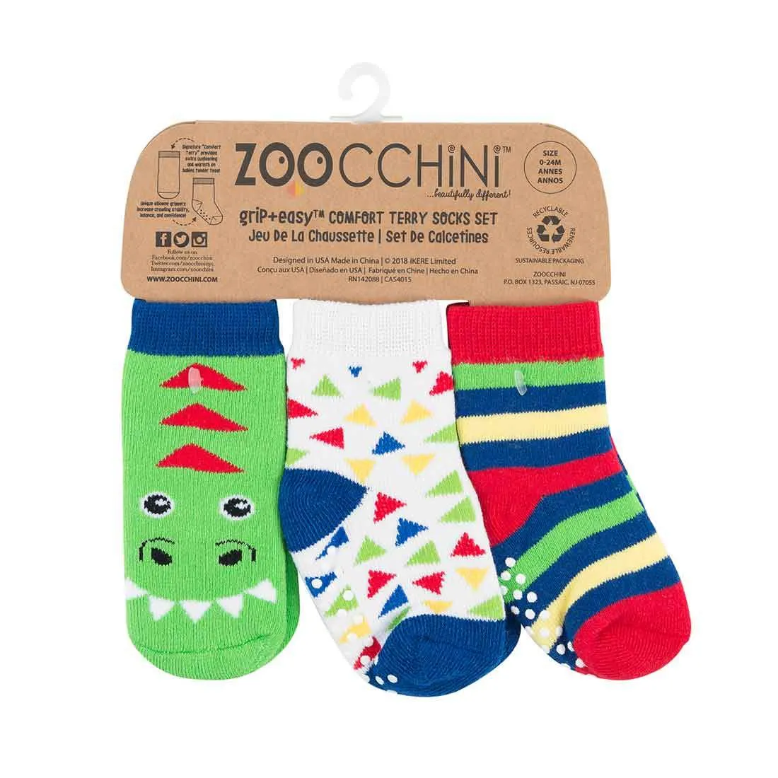 Zoocchini Baby Safety Grip Socks (Set of 3)